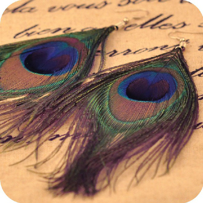 Bronx Peacock Feather Vintage Luxury Earrings