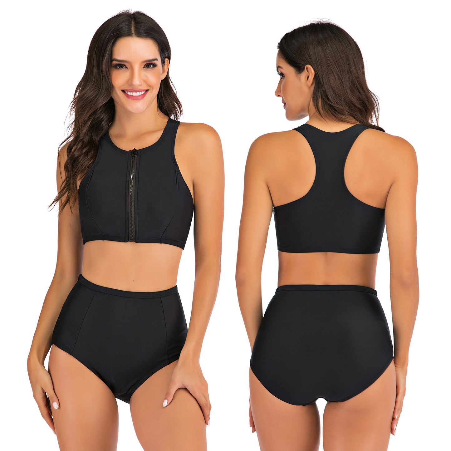 Zip-Front High-Waist Bikini Set – Sculpting, Sexy & Confident