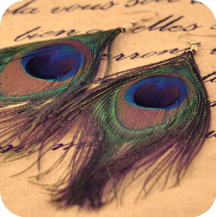 Bronx Peacock Feather Vintage Luxury Earrings