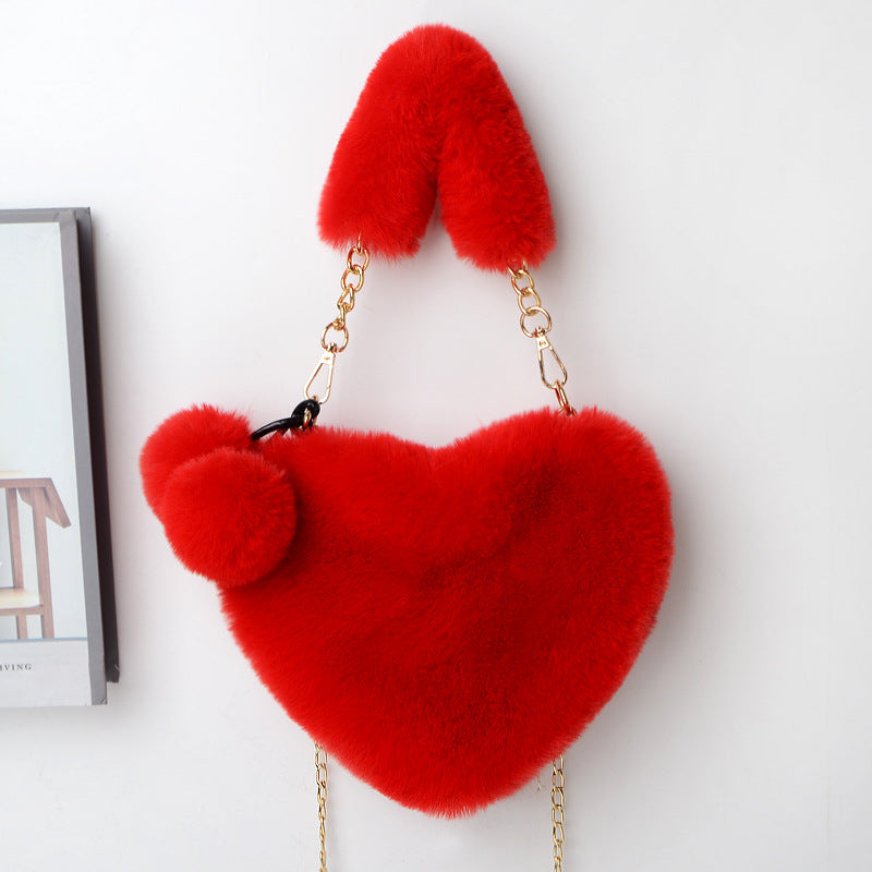 Heart-Shaped Soft Plush Handbag