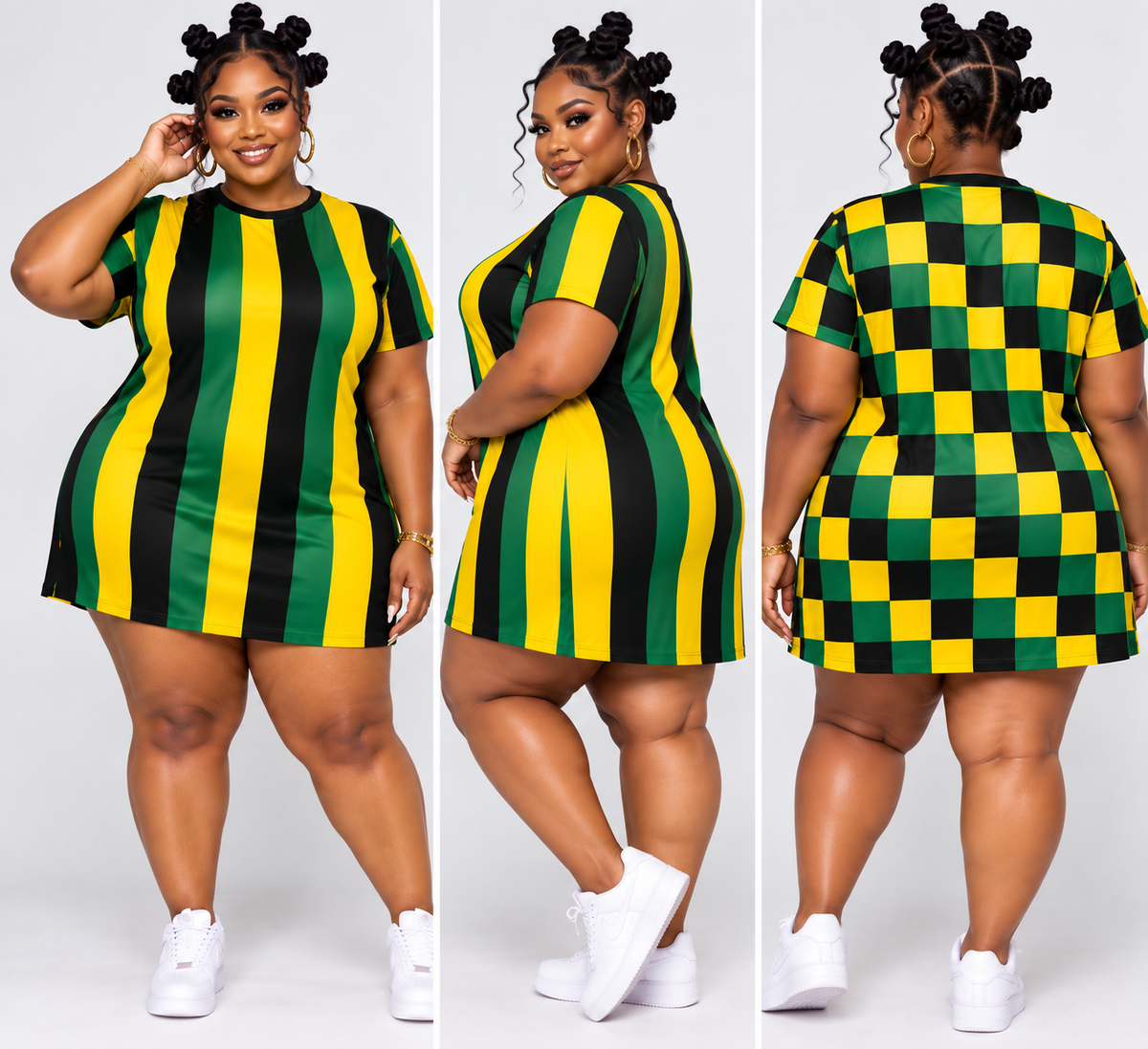 Jamaica Yard Vibes Stripe & Check Cotton Mini T-shirt Dress 🇯🇲