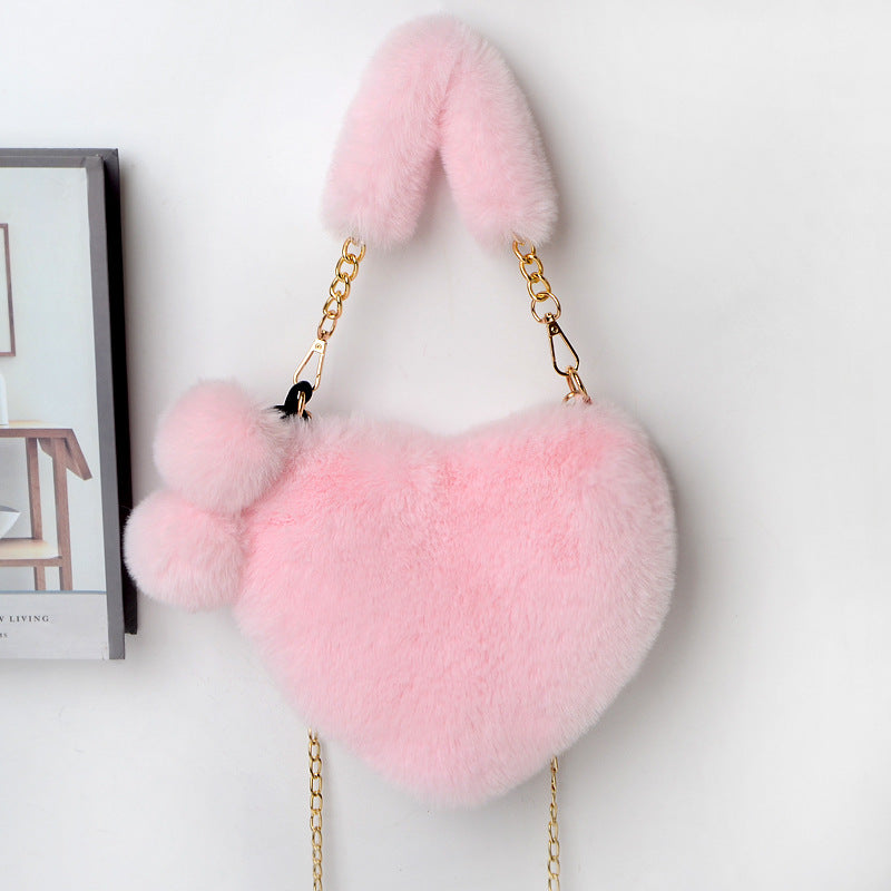Heart-Shaped Soft Plush Handbag