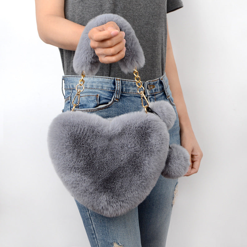 Heart-Shaped Soft Plush Handbag