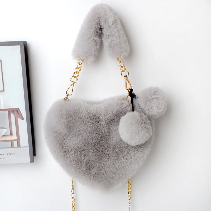 Heart-Shaped Soft Plush Handbag