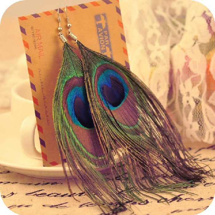 Bronx Peacock Feather Vintage Luxury Earrings