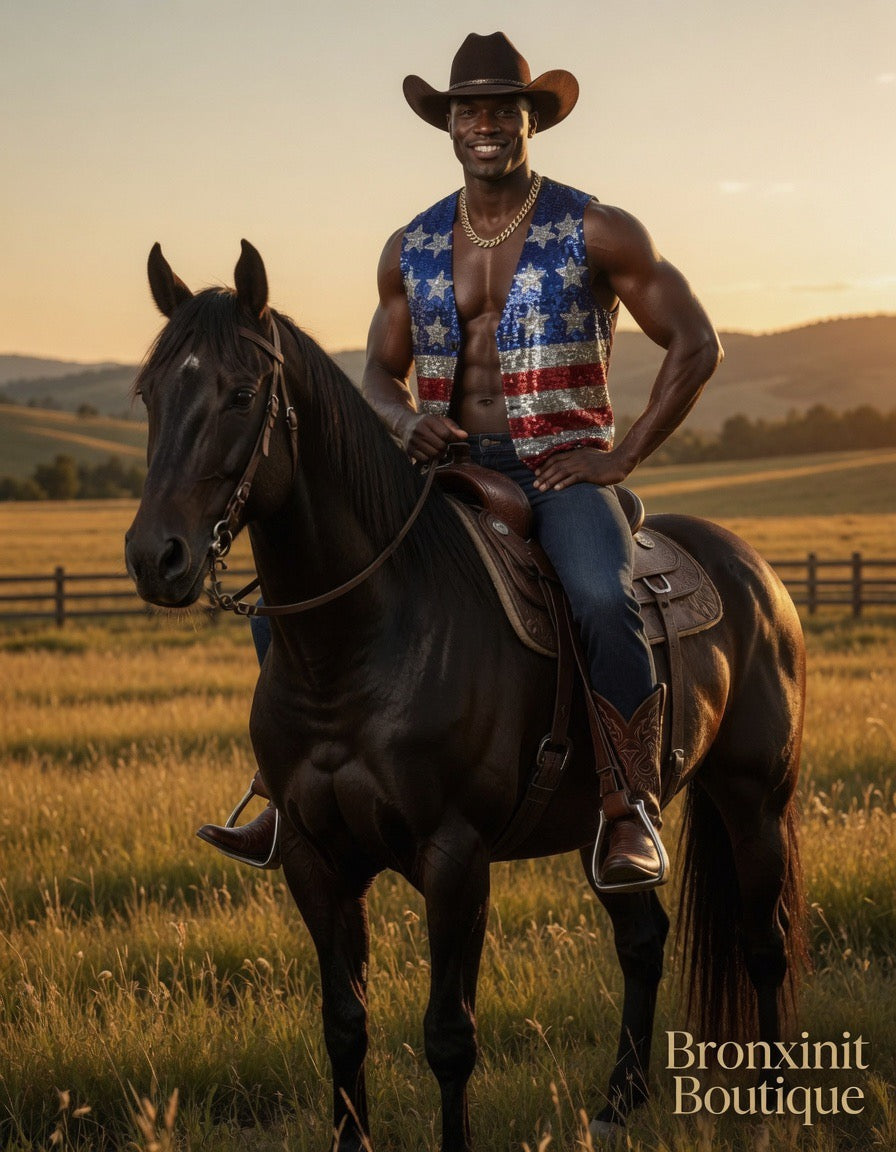 Men’s American Flag Sequin Vest – Patriotic Sparkle Vest for 4th of July & Party Wear