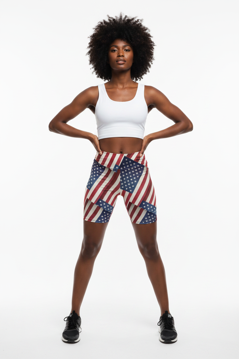 American Flag Biker Shorts - Patriotic Workout Shorts for Women | Bronxinit Boutique