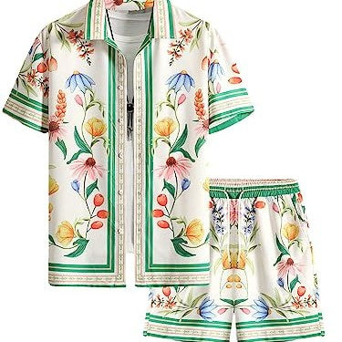 Floral shorts set with a white background