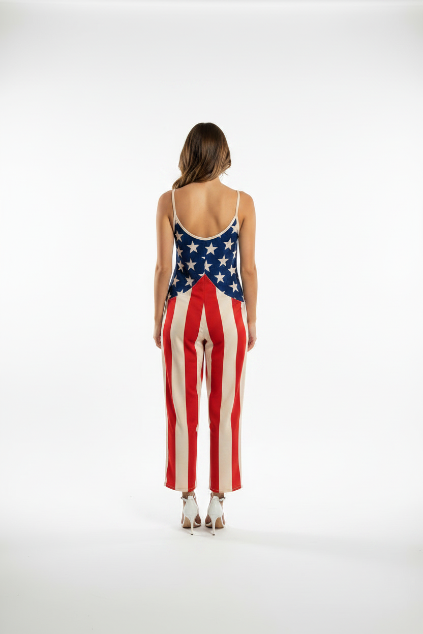 American Flag Romper Women | Patriotic Stars & Stripes 4th of July Jumpsuit