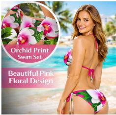 Orchid Bliss Women’s Tie-Side Bikini | Tropical Orchid Floral String Swimsuit for Women