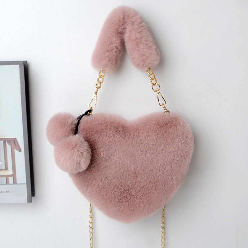 Heart-Shaped Soft Plush Handbag