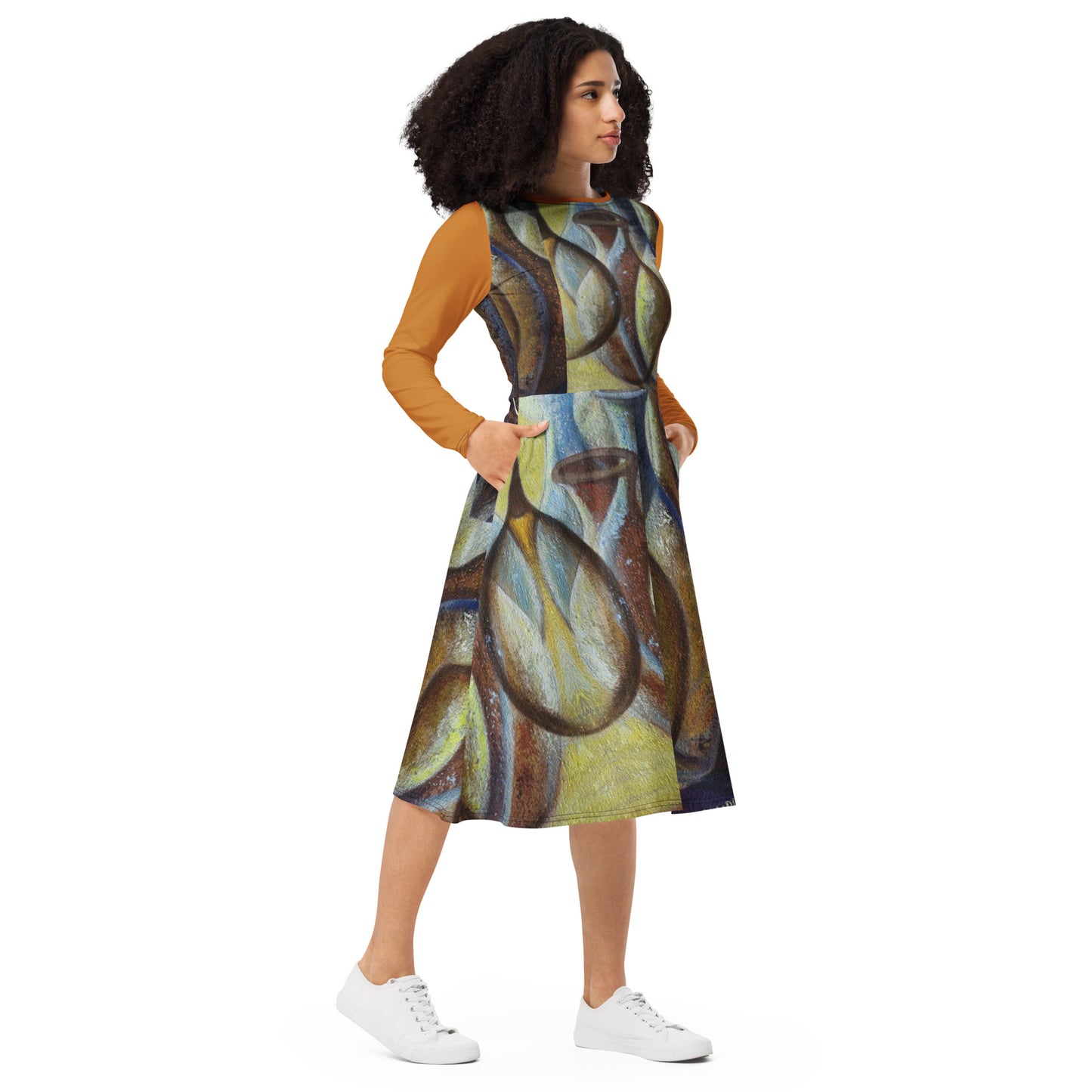 Spanish Jar Long Sleeve Midi Dress
