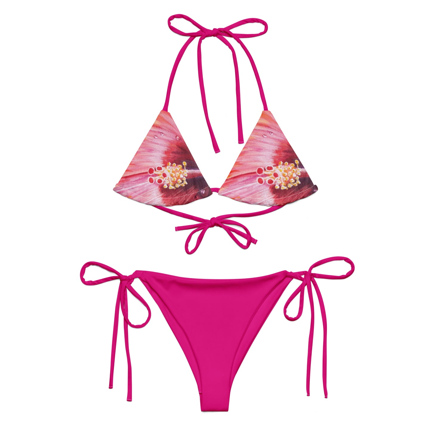 Pink Hibiscus Print Recycled String Bikini