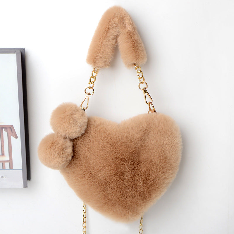 Heart-Shaped Soft Plush Handbag