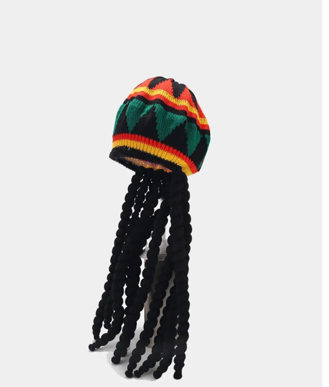 Jamaican Rasta Dreadlock Tam | Reggae Roots Knit Hat with Black Dreadlocks