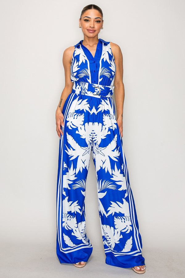 🖤 Midnight Palms Belted Jumpsuit