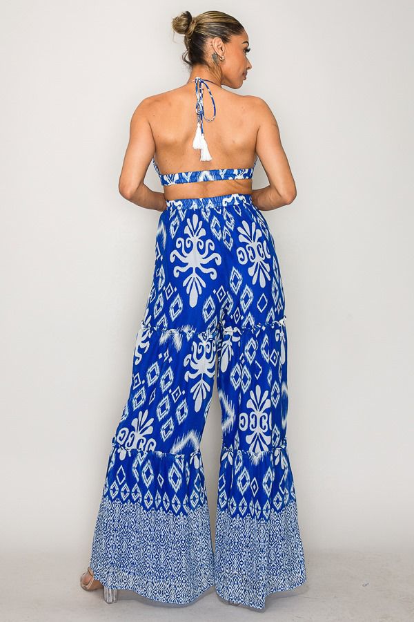 Island Sapphire Jumpsuit – Blue & White Halter Wide-Leg Resort Wear by Bronxinit Boutique