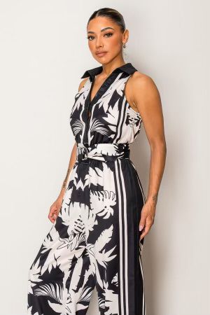 🖤 Midnight Palms Belted Jumpsuit