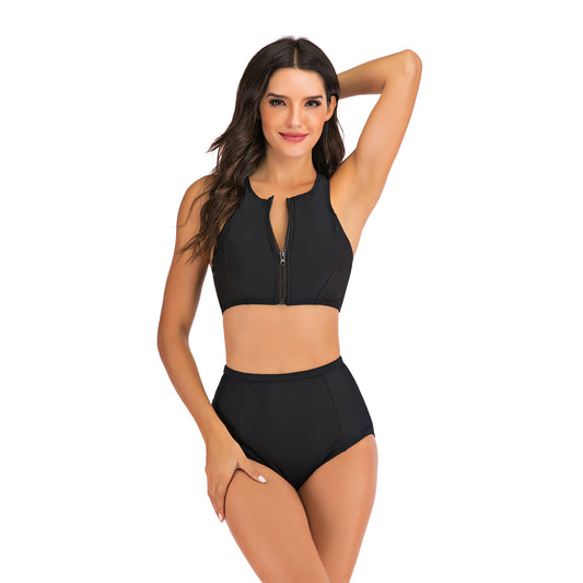 Zip-Front High-Waist Bikini Set – Sculpting, Sexy & Confident