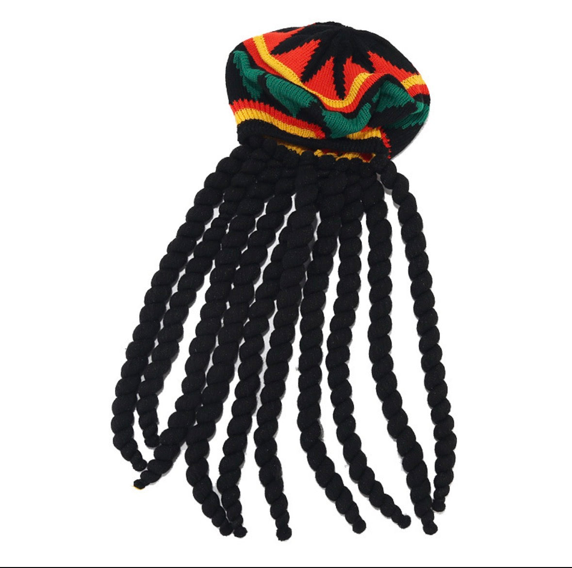 Jamaican Rasta Dreadlock Tam | Reggae Roots Knit Hat with Black Dreadlocks
