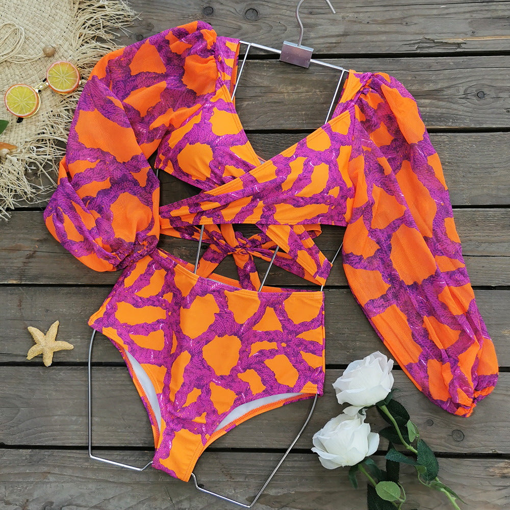Mango Tango High Waist Split Long Sleeve Swimwear
