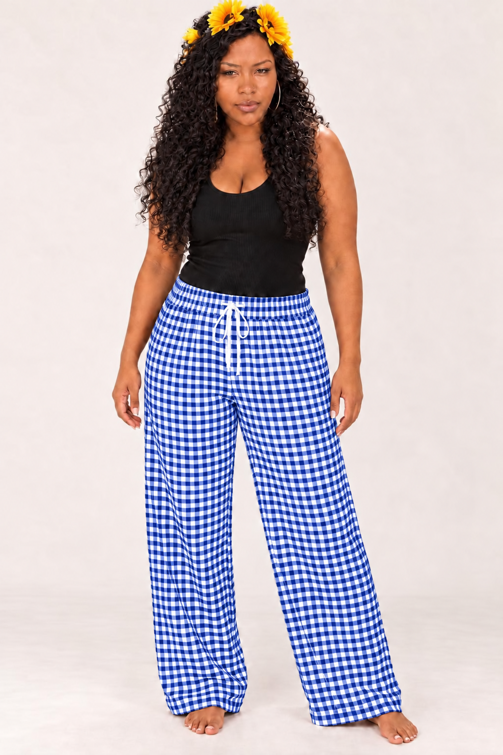 Women’s Gingham Wide Leg Pants – Plaid Drawstring Casual Lounge Pants, 6 Colors