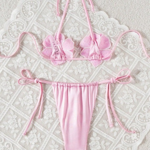 Iresident Sequin Flower Micro Bikini- Fairy Holographic Pink Bikini Set