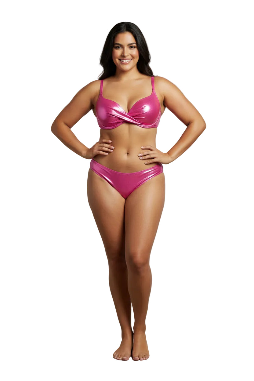 Iridescent Oil Slick Twist Bikini - Holographic Metallic Shimmer Swimwear