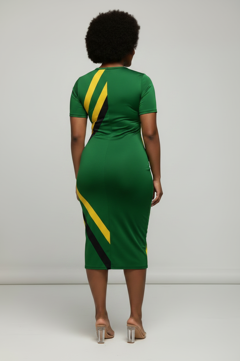 Jamaica Flag Colors Bodycon High Slit Dress