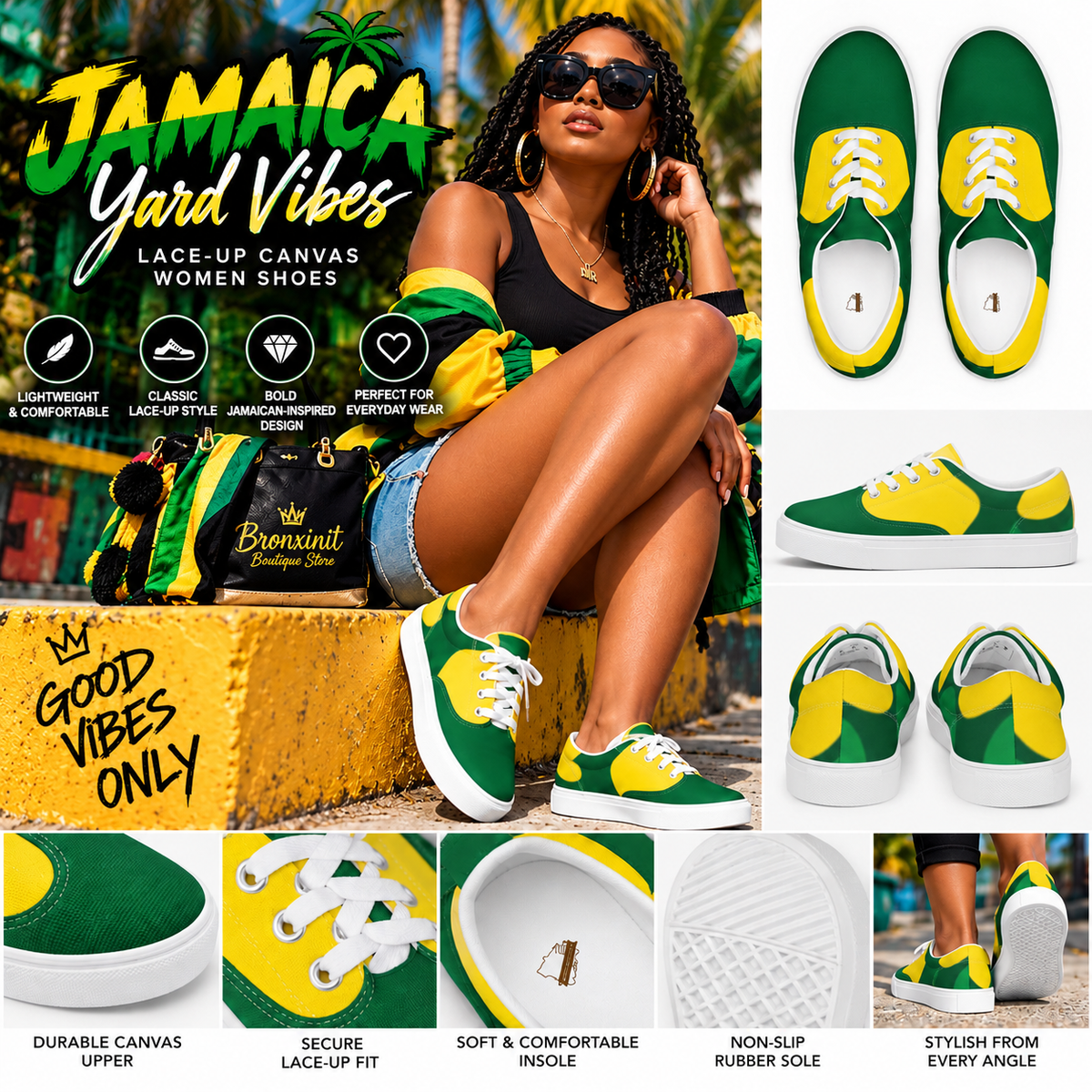 Jamaica Yard Vibes Lace-Up Canvas Women Shoes