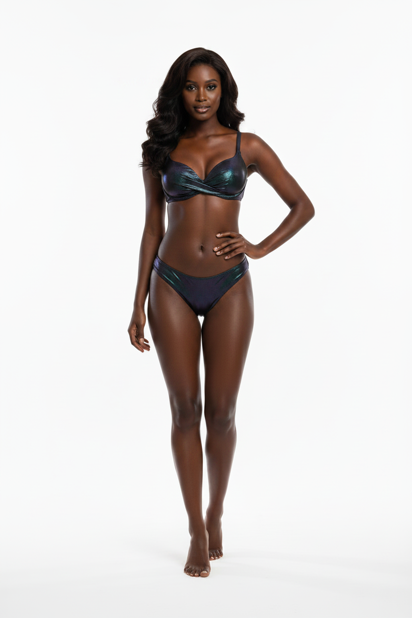 Iridescent Oil Slick Twist Bikini - Holographic Metallic Shimmer Swimwear