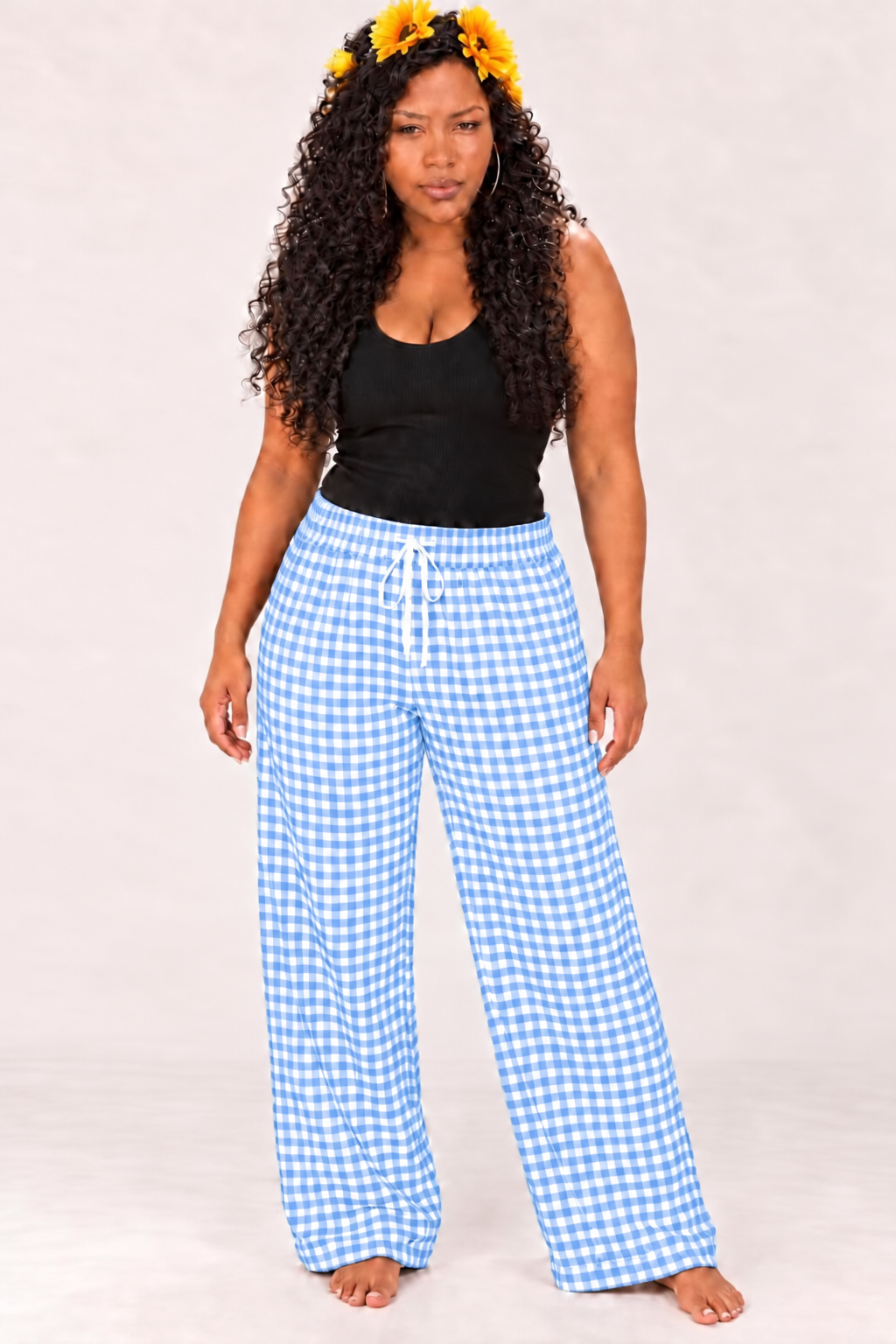 Women’s Gingham Wide Leg Pants – Plaid Drawstring Casual Lounge Pants, 6 Colors