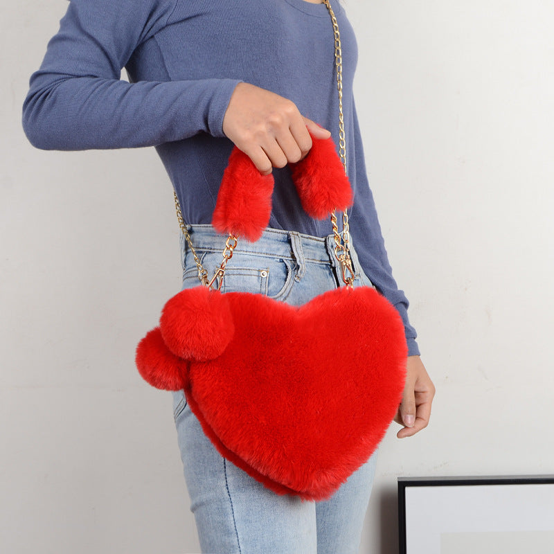 Heart-Shaped  Soft Plush Handbag