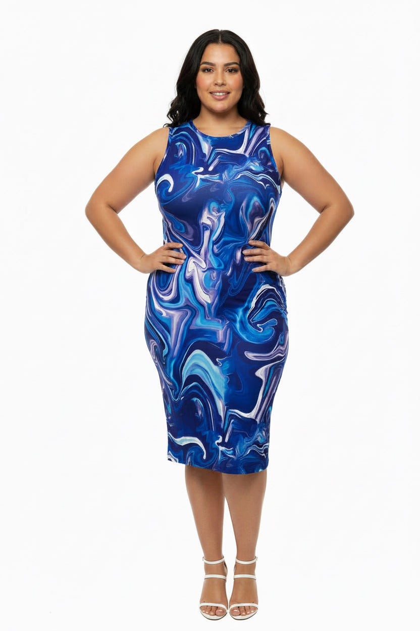 Marbled Ruched Side Plus Size Bodycon Dress by Bronxinit Boutique Store