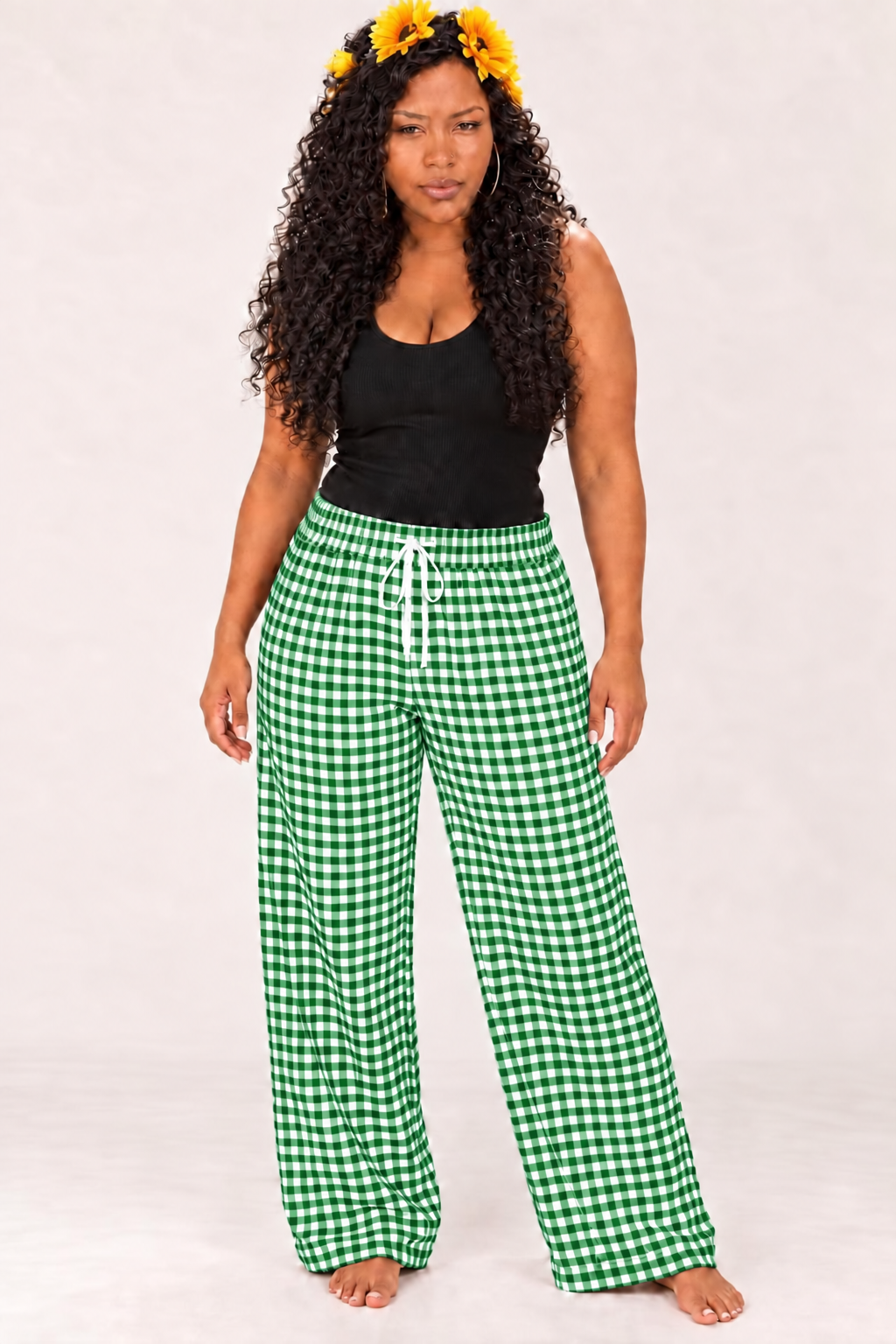 Women’s Gingham Wide Leg Pants – Plaid Drawstring Casual Lounge Pants, 6 Colors
