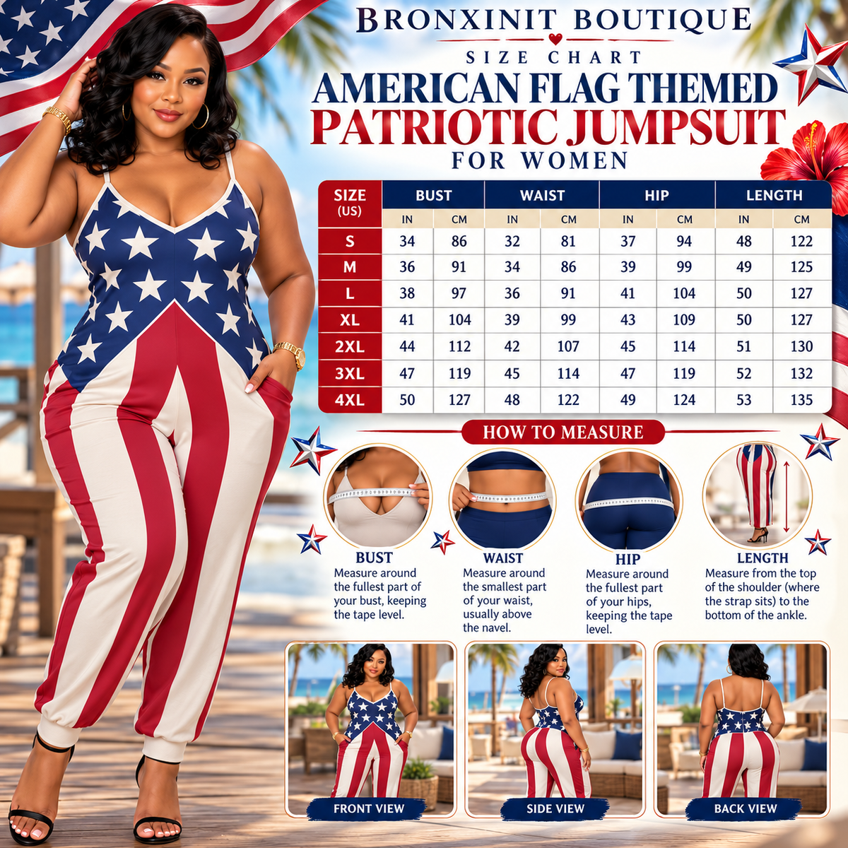 American Flag Romper Women | Patriotic Stars & Stripes 4th of July Jumpsuit