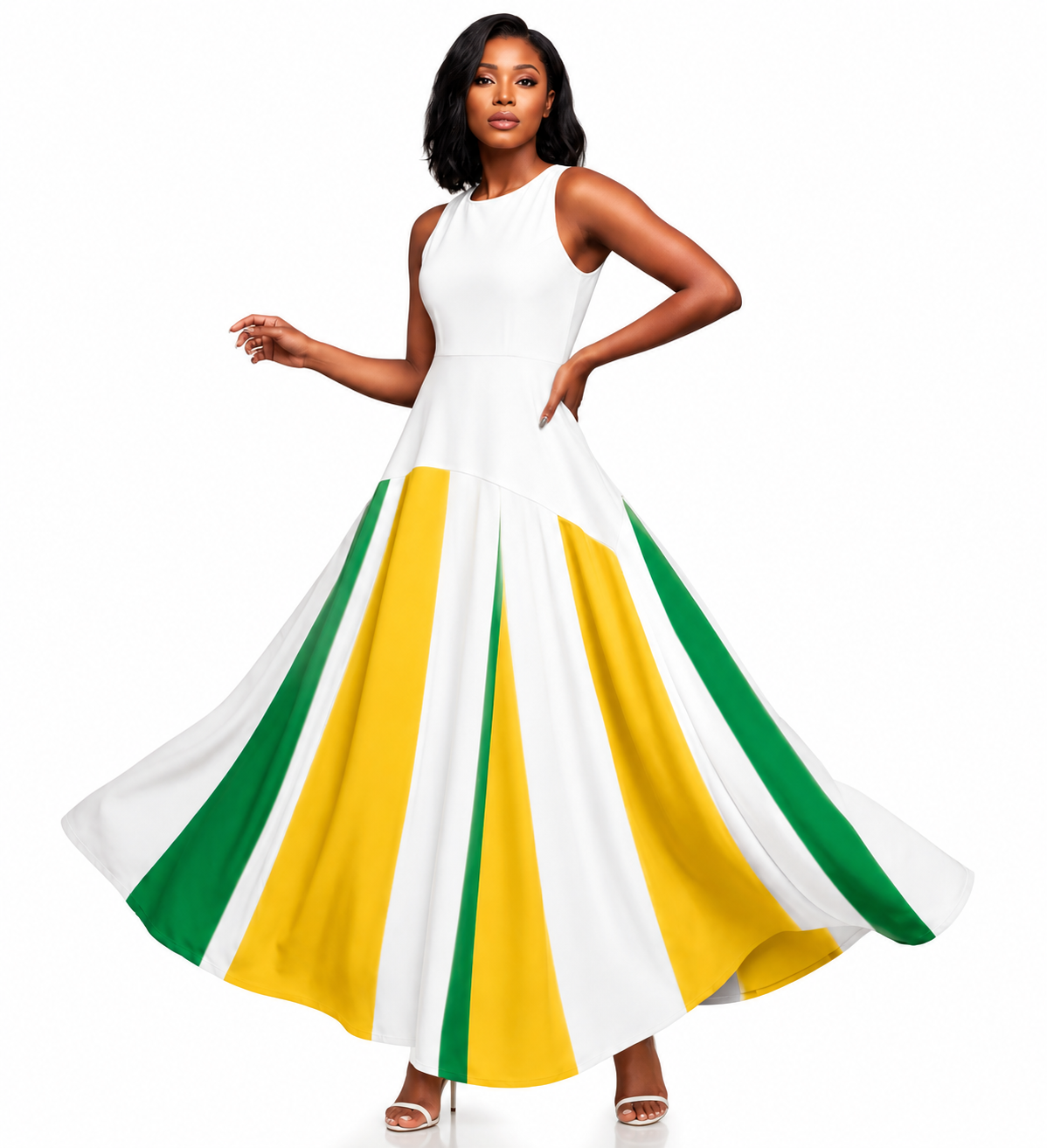 Jamaican Flag Colorblock Maxi Dress | Sleeveless Fit and Flare Gown
