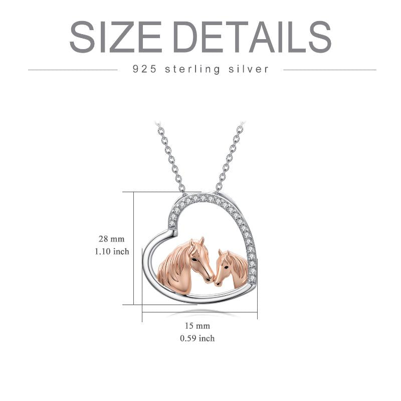 Mama and Baby Horse 925 Sterling Silver  Heart Mother Daughter/Son Necklace for Women