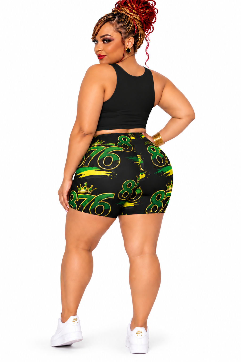 876 Island Royalty Crop Top & Biker Shorts Set – Jamaica Black Green & Gold Two-Piece Outfit