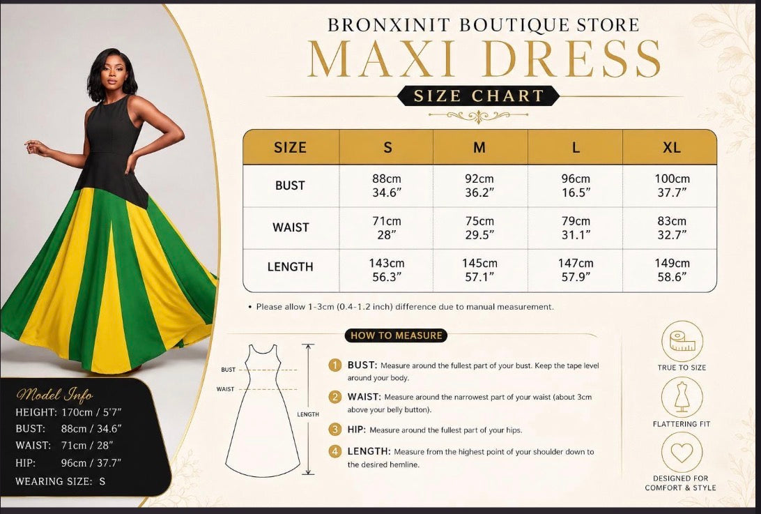 Jamaican Flag Colorblock Maxi Dress | Sleeveless Fit and Flare Gown