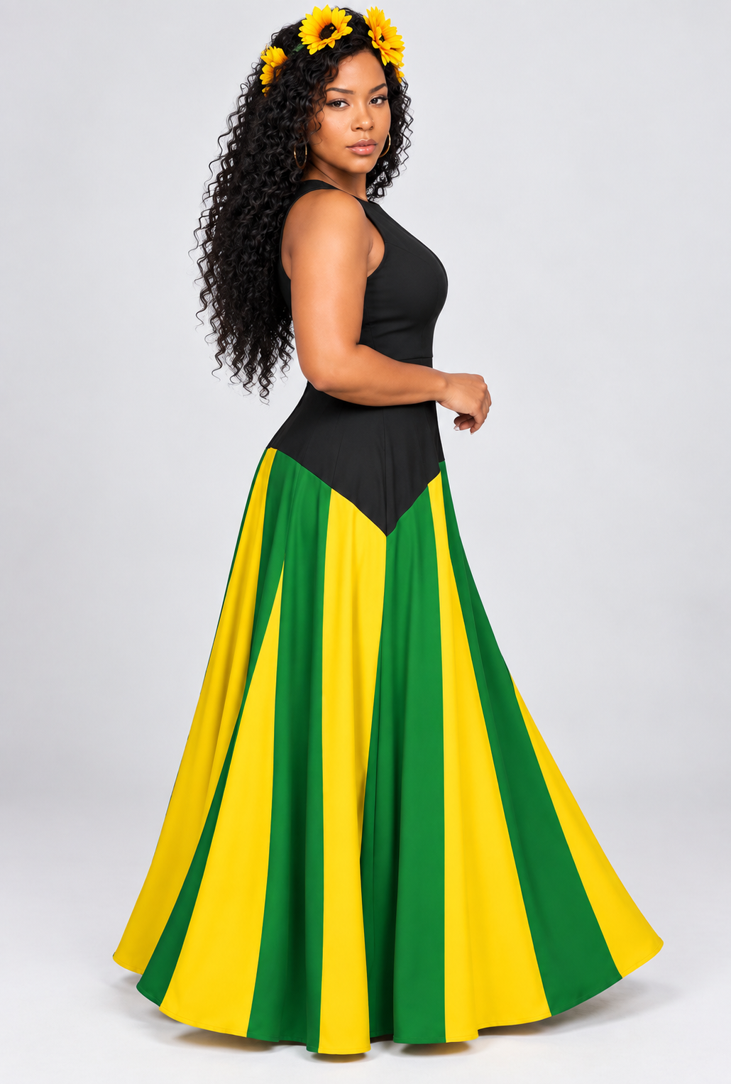 Jamaican Flag Colorblock Maxi Dress | Sleeveless Fit and Flare Gown