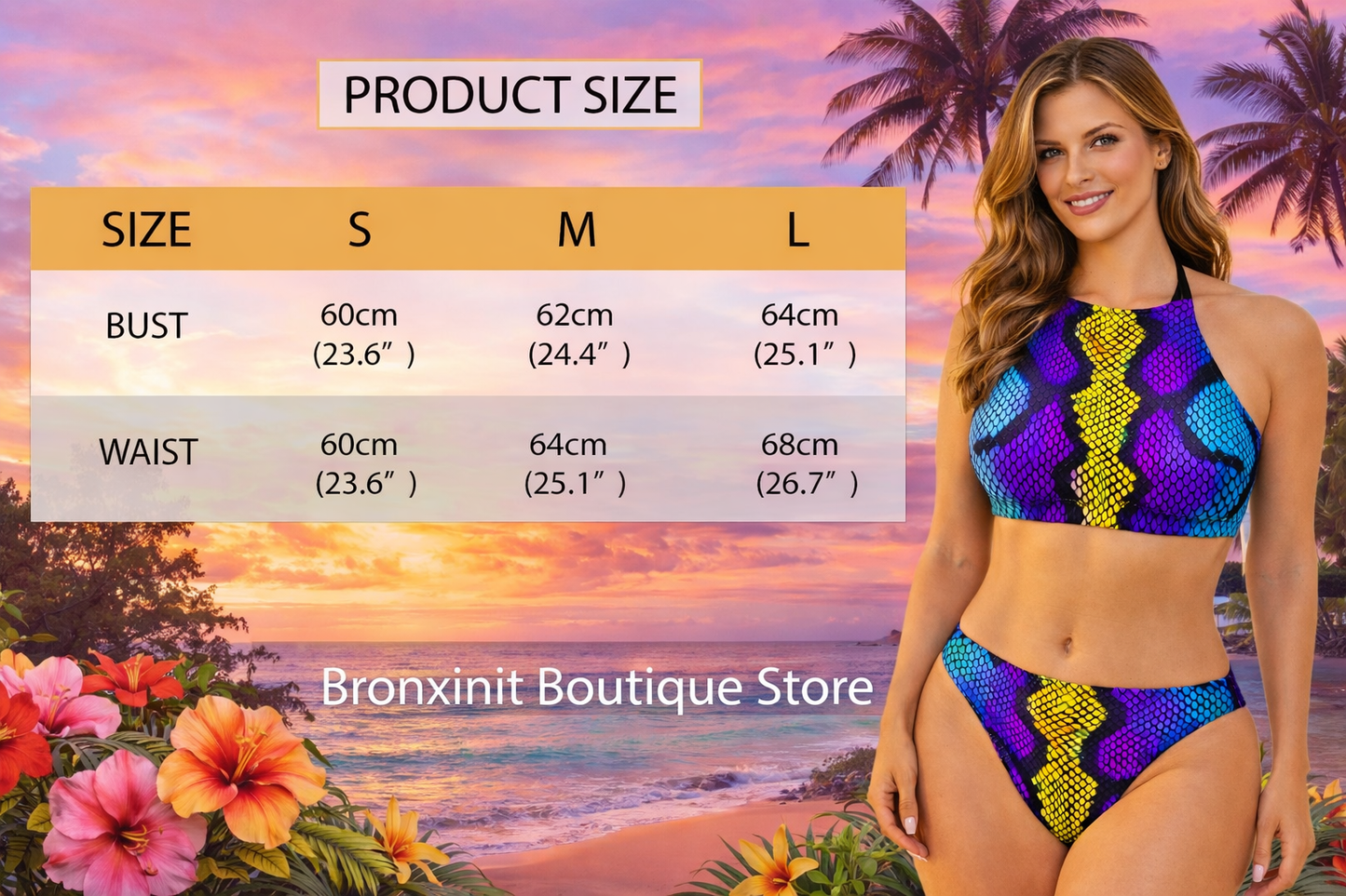 Neon Snake High-Neck Bikini