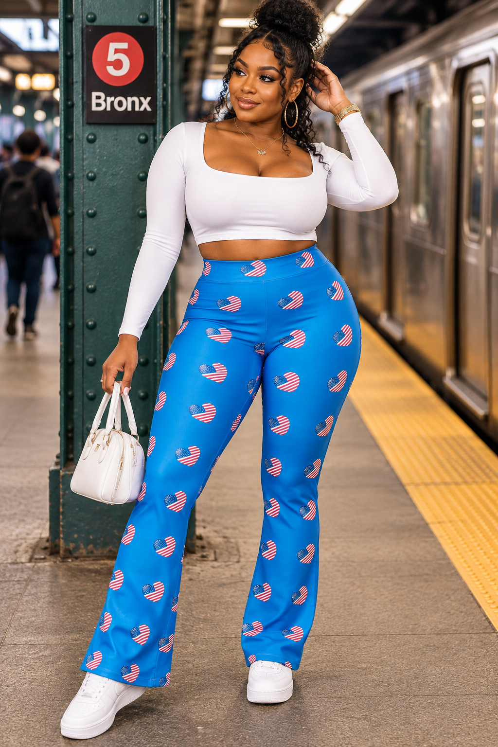 All-American Heart Flare Leggings – Red White & Blue Patriotic Women’s Pants