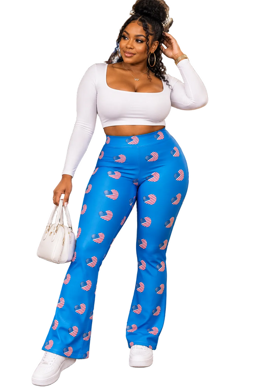 All-American Heart Flare Leggings – Red White & Blue Patriotic Women’s Pants