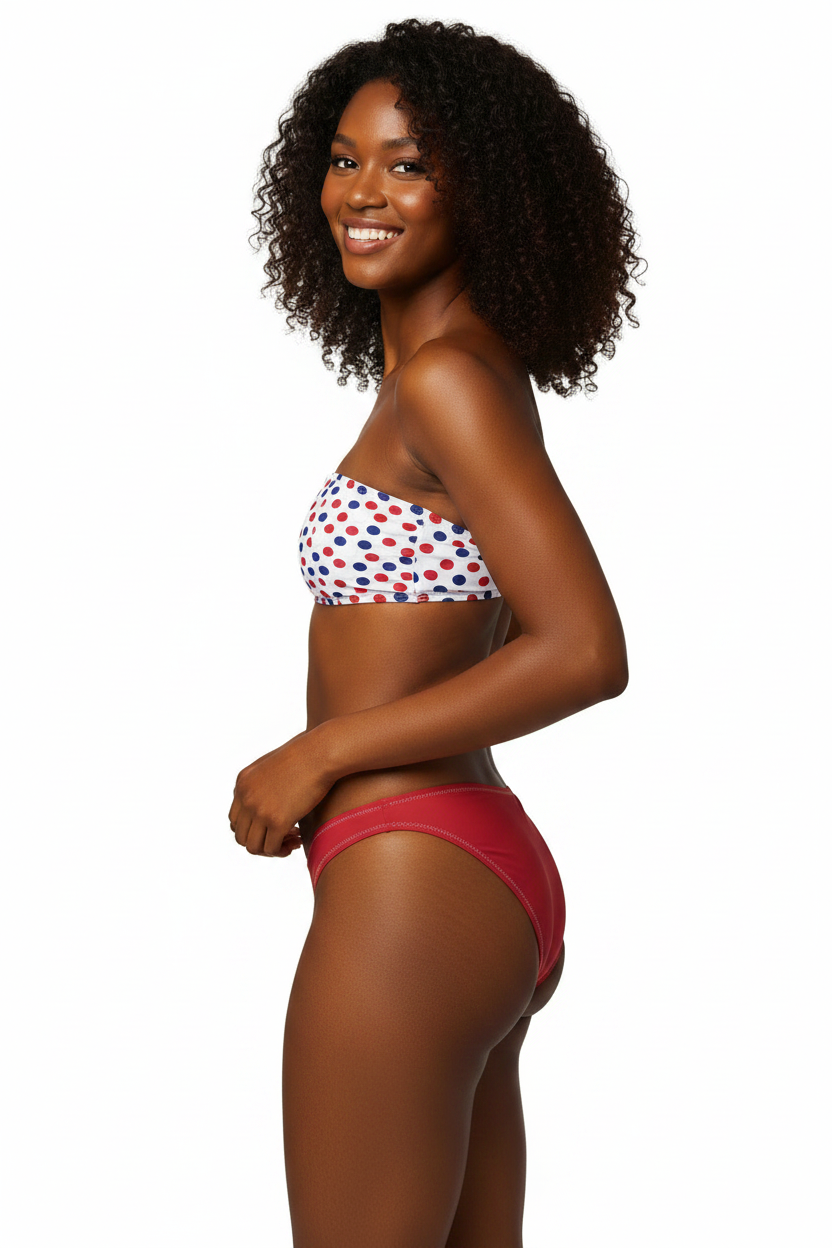 American Flag Polka Dot Bandeau Bikini Set - Patriotic Red White Blue Strapless Swimwear - Made-to-Order Plus Size Bikini by Bronxinit Boutique
