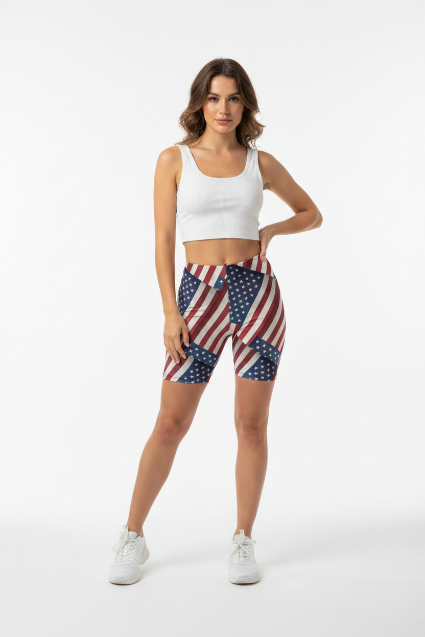 American Flag Biker Shorts - Patriotic Workout Shorts for Women | Bronxinit Boutique
