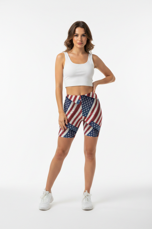 American Flag Biker Shorts - Patriotic Workout Shorts for Women | Bronxinit Boutique