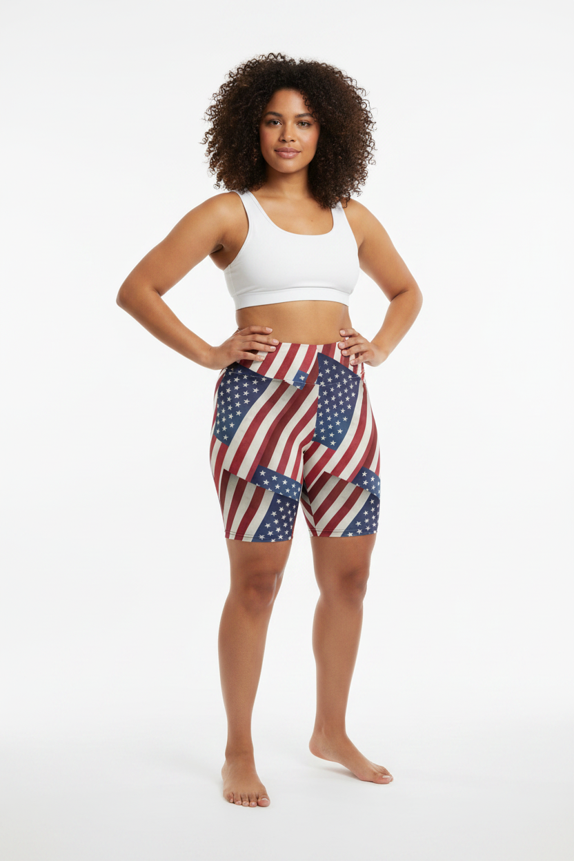 American Flag Biker Shorts - Patriotic Workout Shorts for Women | Bronxinit Boutique