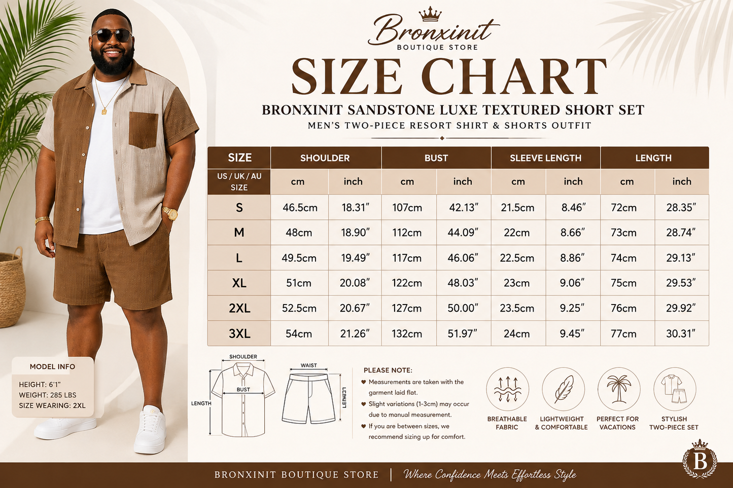 Bronxinit Sandstone Luxe Textured Short Set | Men’s Two-Piece Resort Shirt & Shorts Outfit