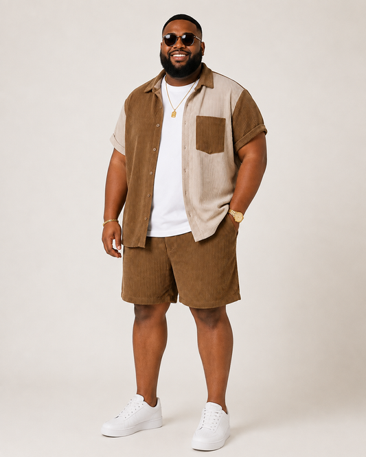 Bronxinit Sandstone Luxe Textured Short Set | Men’s Two-Piece Resort Shirt & Shorts Outfit